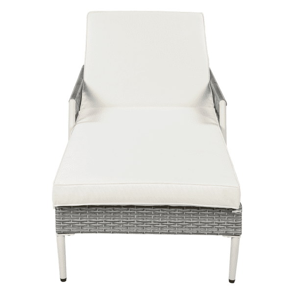 Minimalist Patio Wicker Lounge Chair, Outdoor All-Weather PE Rattan Chaise Lounge with 6 Gear Adjustable Recliner, Arms and Cushion for Poolside, Deck, Grey
