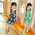 thumbnail image 4 of CAICJ98 Toddler Baby Girl Dress Kids Summer Outfit Casual Cartoon Round Neck A-Line Beach Dresses for Little Girls Green,12-18 Months, 4 of 5