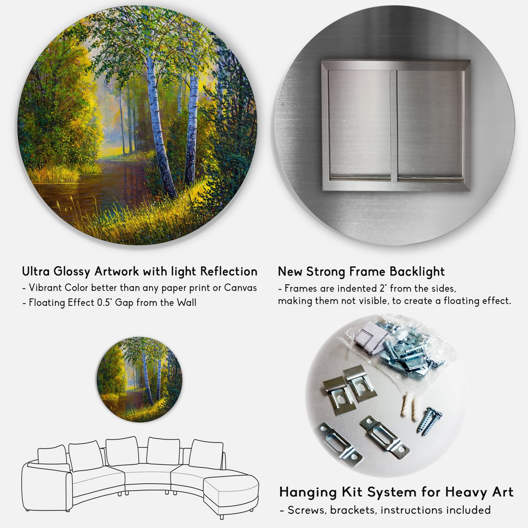 Designart 'Sunrise Glow Through The Birches II' Lake House Circle Metal Wall Art 36x36 - Disc of 36