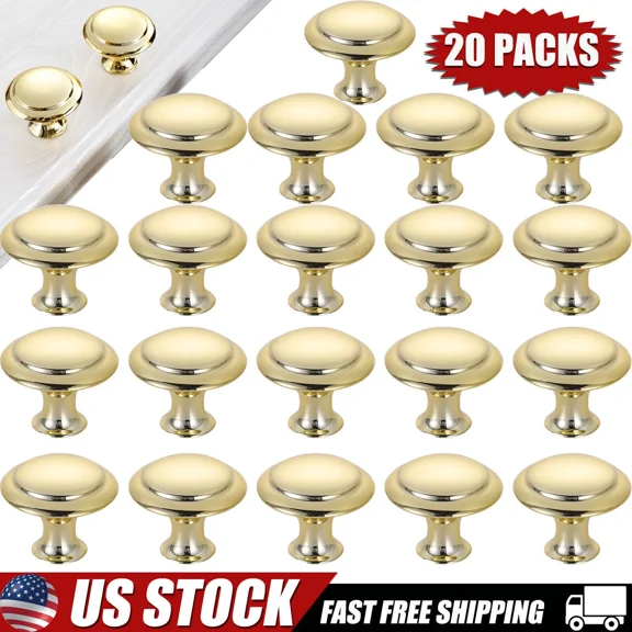 20 Pack Round Brushed Brass Cabinet Knobs Mushroom Gold Kitchen Solid Hardware