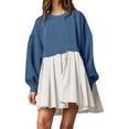 thumbnail image 1 of xiaxaixu Robe Sweat-Shirt Surdimensionnée pour Femmes Patchwork Manches Longues Col Rond Robe Mini Ample Pull Tops, 1 of 7