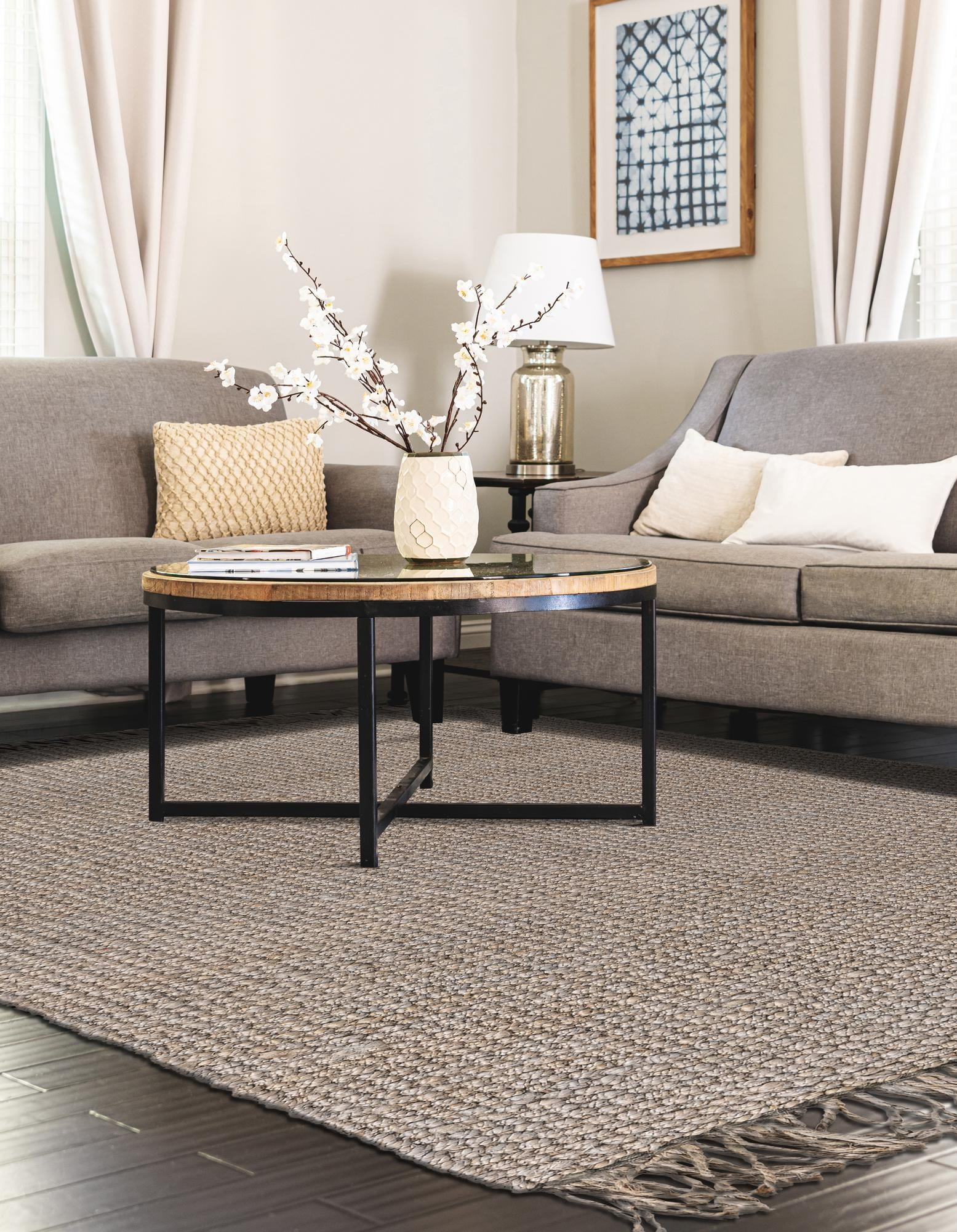Unique Loom Chunky Jute Collection Area Rug (4' 1" x 6' 1" Rectangle Gray)