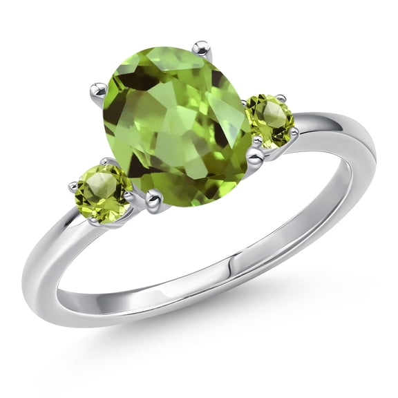 Gem Stone King 14K White Gold Green Peridot Engagement Ring for Women | 3.04 Cttw | Oval 10X8MM | Gemstone August Birthstone | Size 9