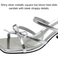 thumbnail image 3 of CHICVOMEY Women's Strappy Silver Sandals with Bow Low Block Heel Square Toe Dressy Kitten Heel Sandals for Prom Party Wedding Date, 3 of 8