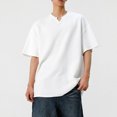 thumbnail image 1 of pstuiky Camisa de manga corta para hombre, Camisa informal de manga corta con cuello en V y textura vertical de color liso para hombre camisetas de hombre l, 1 of 6