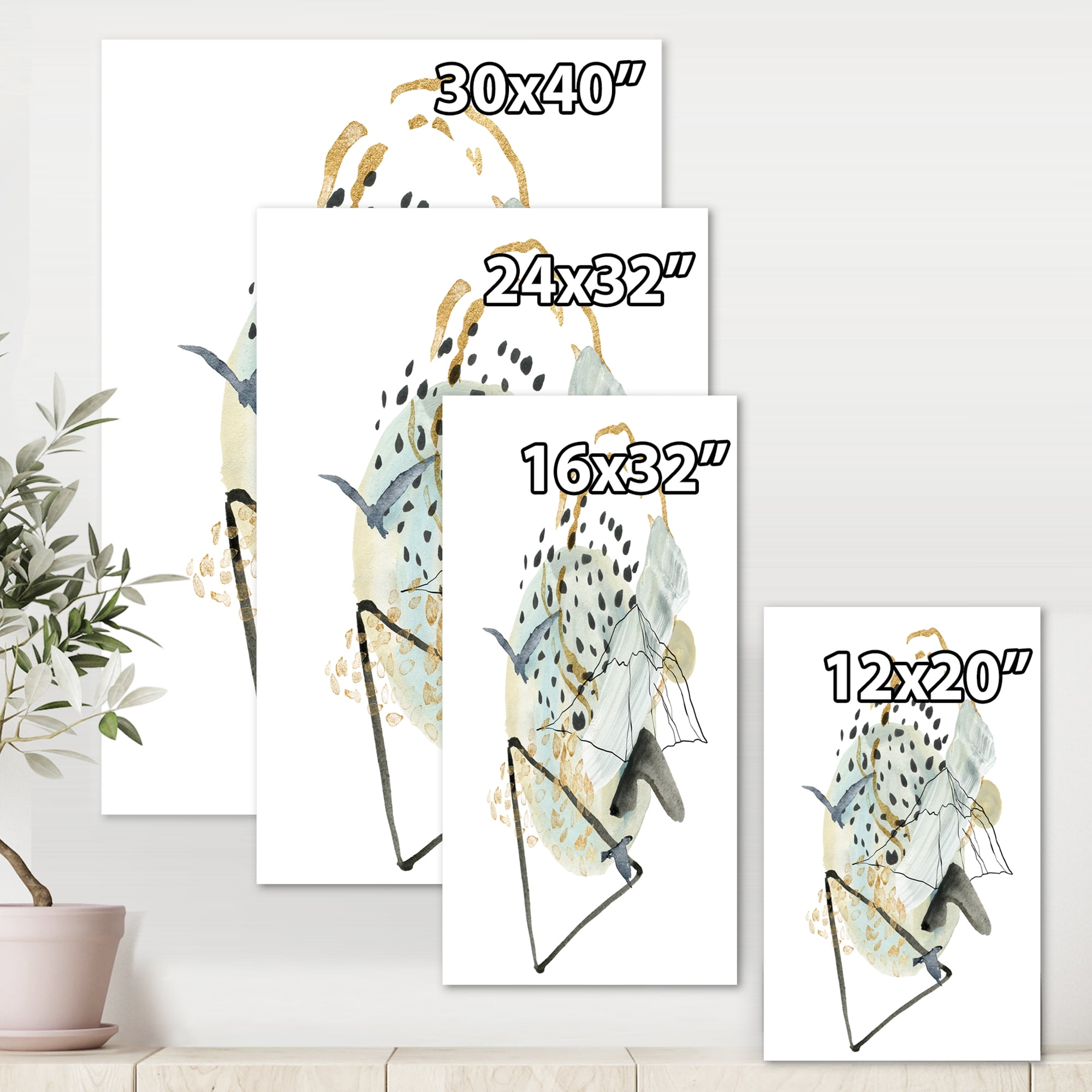 Designart ' Mountain Bird With Gouache Of Abstract Landscape ' Modern Canvas Wall Art Print