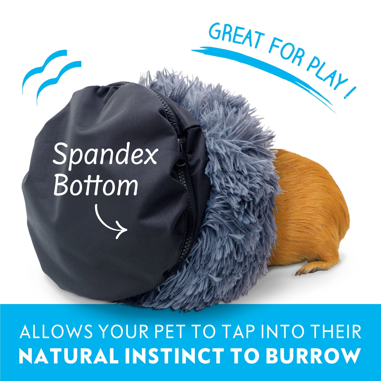 Paw Inspired Furr-O Guinea Pig Bed Burrowing Bed with Zip-On Spandex & Fleece Interchangeable Bottoms for Guinea Pigs and Other Small Animals | Hideout Hideaway (Dark Gray)