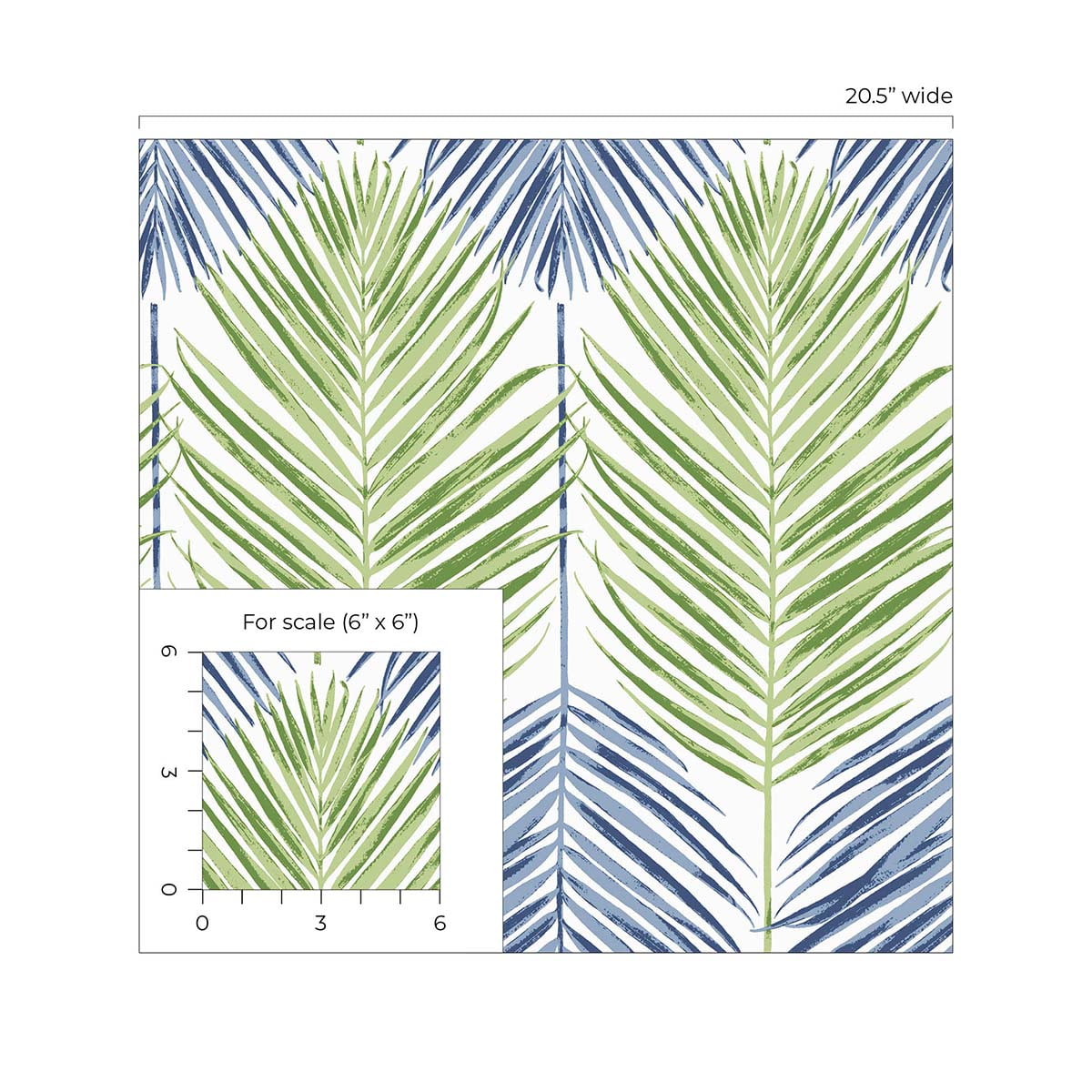 NextWall  Two Toned Palm Peel and Stick Wallpaper 20.5 in. W x 18 ft. L - Coastal Blue & Fern Green