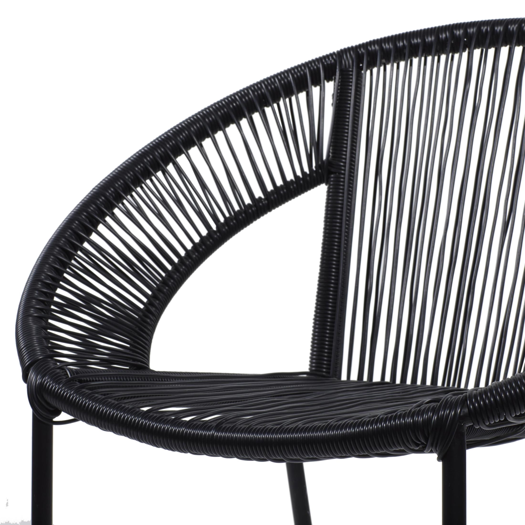 DecMode Black Plastic Rattan Contemporary Outdoor Chair, 29"W x 23"L x 30"H, featuring a Rounded Seat with Backrest