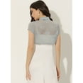 thumbnail image 4 of Cárdigan de encaje para mujer, cuello alto, corto, elegante, encogimiento de hombros Gris S, 4 of 6