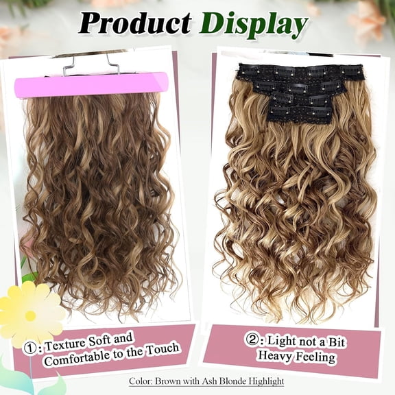 WEIF-Clip in Hair Extensions, 4PCS 16 inch Curly Hair Extensions Short Soft Natural Hairpiece Lace Weft Curly Wave Clip Ins Extensions Invisible for Women,Ash Brown with Blonde Highlights