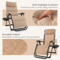 thumbnail image 4 of Costway 2PCS Patio Zero Gravity Lounge Chair Cushion Tray Folding Outdoor Recliner Beige, 4 of 10