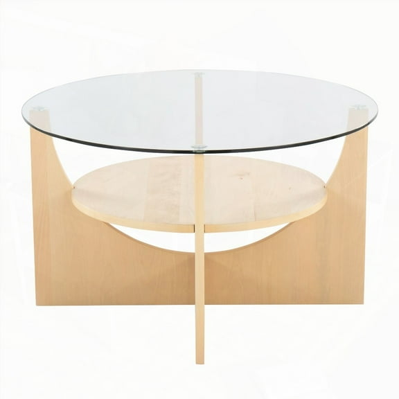 U-Shaped Coffee Table by LumiSource with Natural Wood and Clear Glass