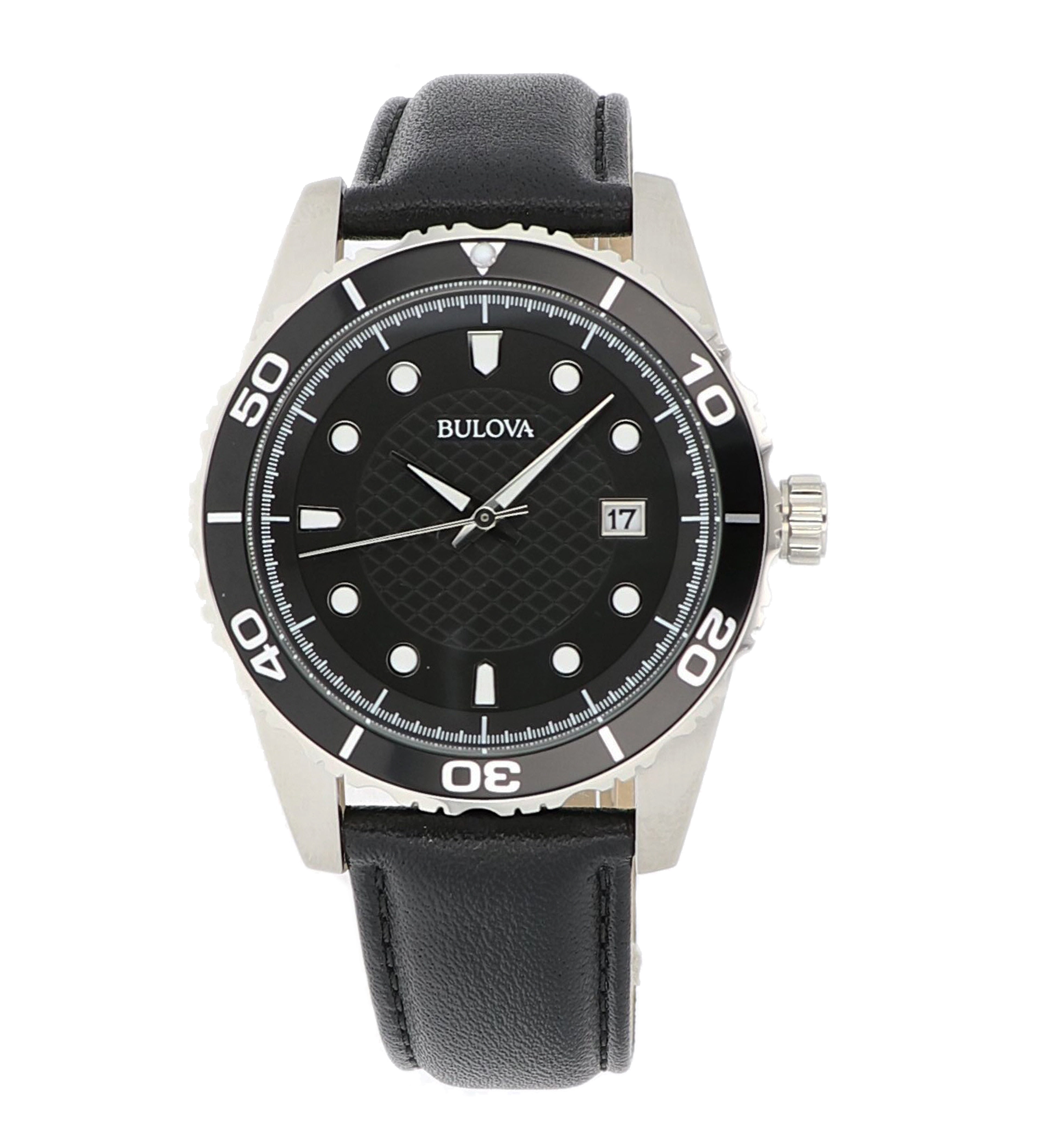 bulova men's black leather strap watch 45mm 96b107
