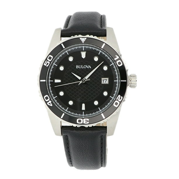 Bulova Men's Black Leather Strap Watch