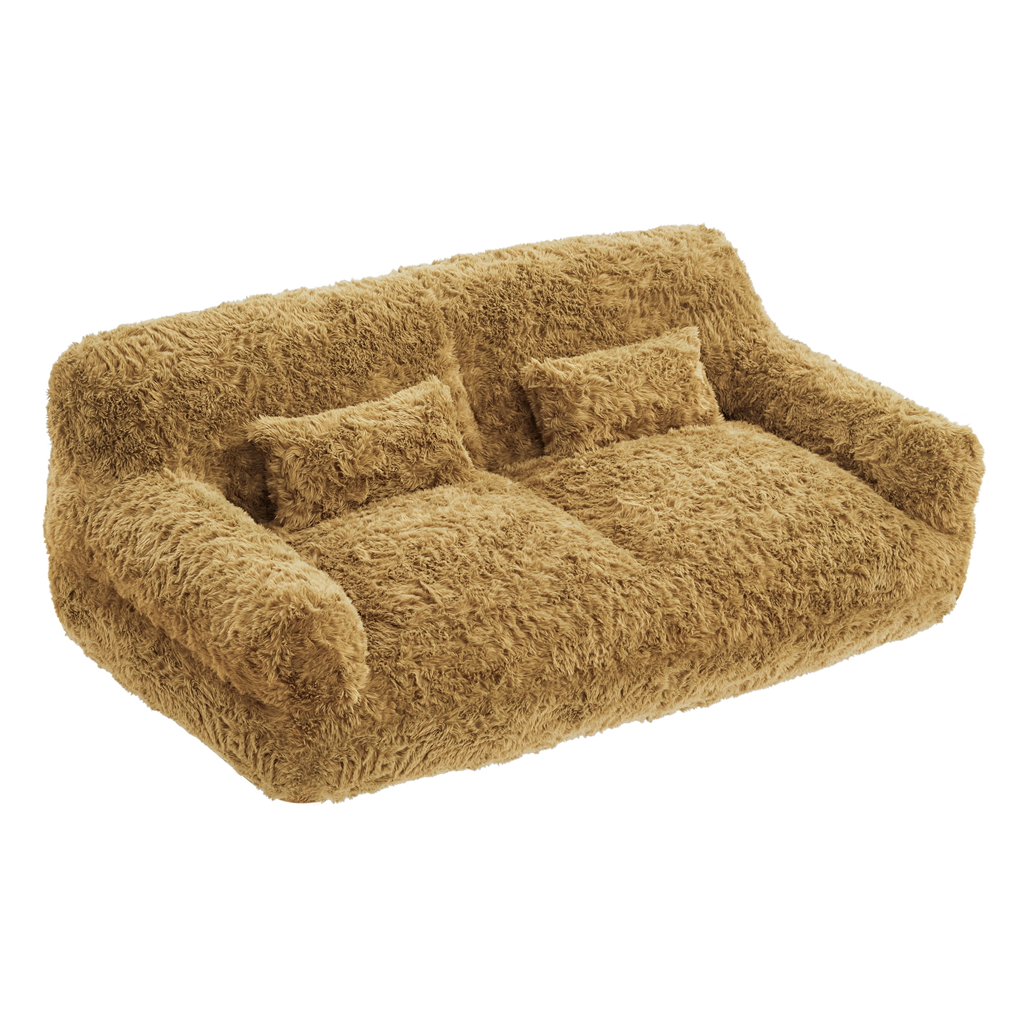 Spruce & Spring Ultra-Plush Fleece Lazy Sofa with Pillow & Blanket, Cozy Bean Bag Loveseat for Living Room & Bedroom, Gloden Glow-Sherpa