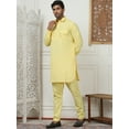 thumbnail image 2 of Punjabi Kurta Pajama Set Pathani Solid Color Indian Clothes for Men (Yellow, M), 2 of 8