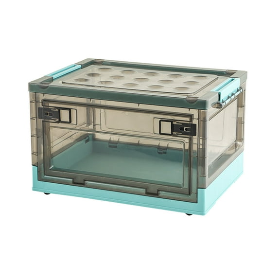 Foldable Storage Box, Clear Plastic Storage Container with Front Opening and Wheels, Large Capacity Collapsible Organizer for Home, Dormitory, Closet, Under Bed Storage of Clothing and Blankets