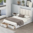 thumbnail image 3 of Full Size Wood Platform Bed with Upholstered Headboard and 2 Drawers, White, 3 of 6