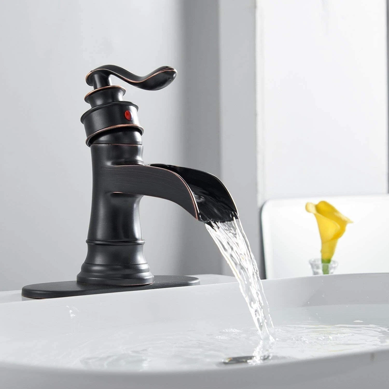 Oil Rubbed Bronze Waterfall Bathroom Basin Faucet Sink Vanity Mixer with Drain