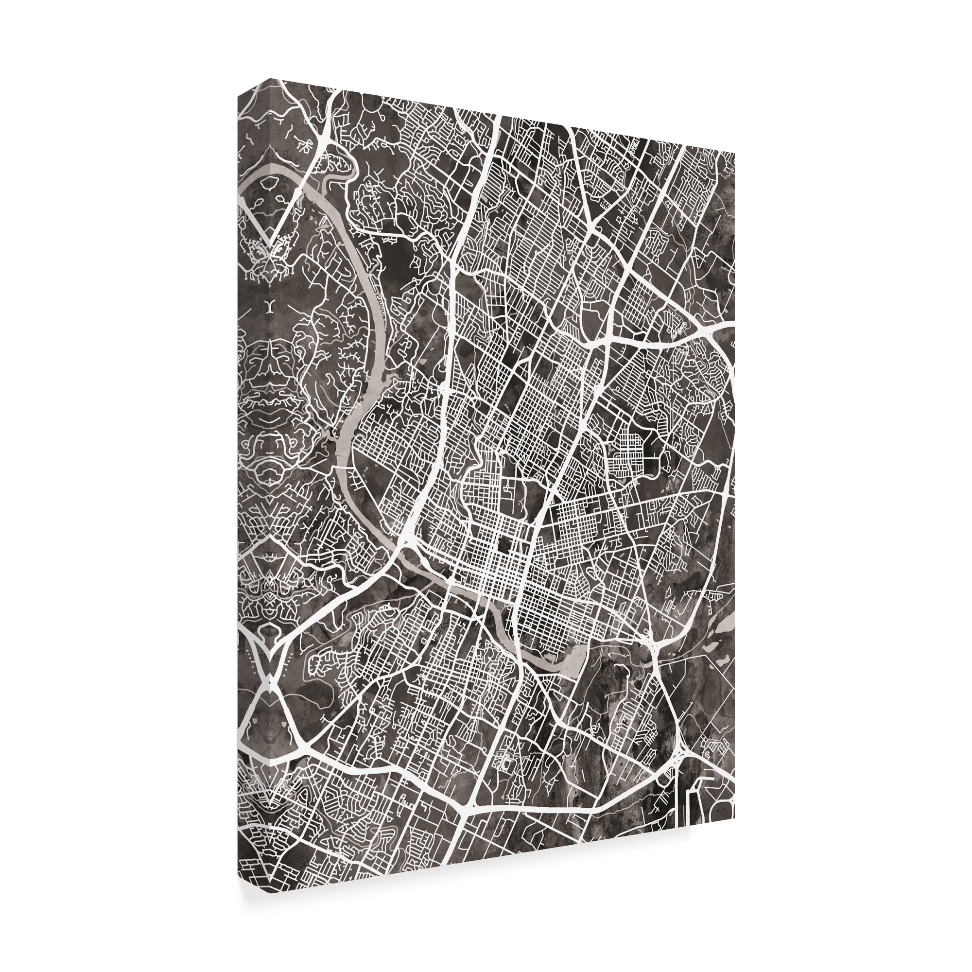 Trademark Fine Art 'Austin Texas City Map Black' Canvas Art by Michael Tompsett