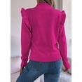 thumbnail image 5 of Womens Sweaters Sweater for Women Crewneck Ruffle Long Sleeve Solid Color Loose Pullover Top Winter 2025 Rose Red L, 5 of 9