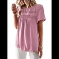 thumbnail image 3 of Blusas de Verano para Mujer, Cuello Redondo, Corta, Blusas Casuales de con Dobladillo de Encaje Fluido, Ropa de Moda 2025 Rosa S, 3 of 10