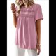 thumbnail image 3 of Blusas de Verano para Mujer, Cuello Redondo, Corta, Blusas Casuales de con Dobladillo de Encaje Fluido, Ropa de Moda 2025 Rosa L, 3 of 10