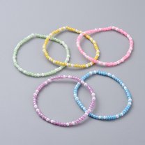 50pc Glass Seed Beaded Kids Stretch Bracelets Mixed Color 2 inch(5cm)