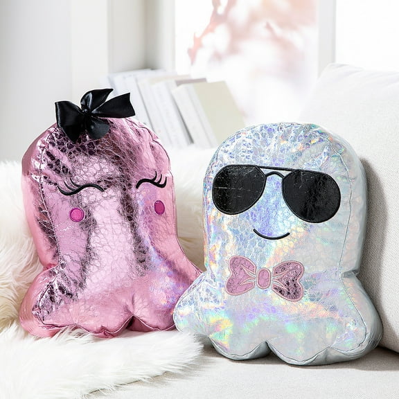 11 3/4" x 13 3/4" Halloween Metallic Polyester Ghost Pillows Set - 2 Piece