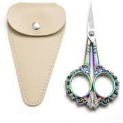 HITOPTY Embroidery Scissors, 4.5in Small Sharp Pointed Tip Vintage Detail Shears with Sheath for Craft, Sewing, Thread