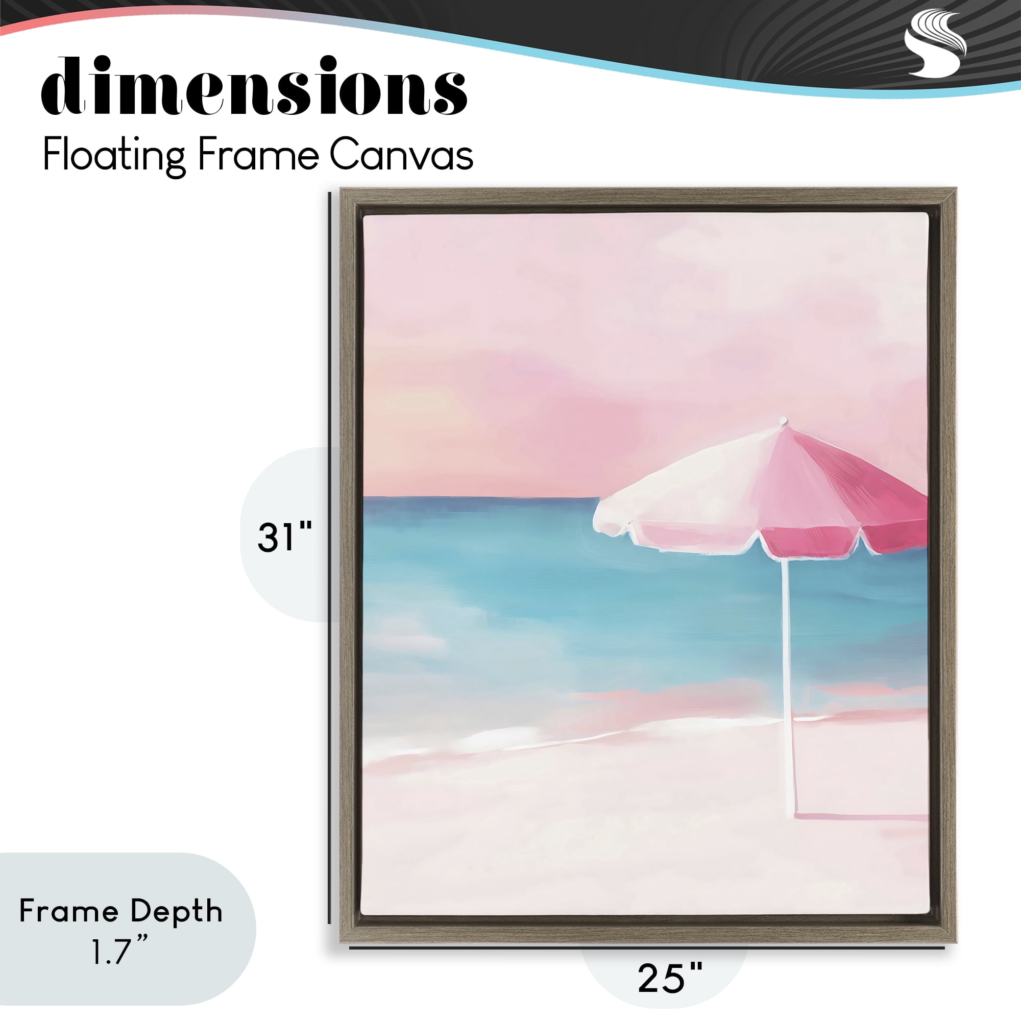 Stupell Industries Serene Pink Beach Umbrella Brown Framed Floater Canvas Wall Art, design by The Prints Vibe