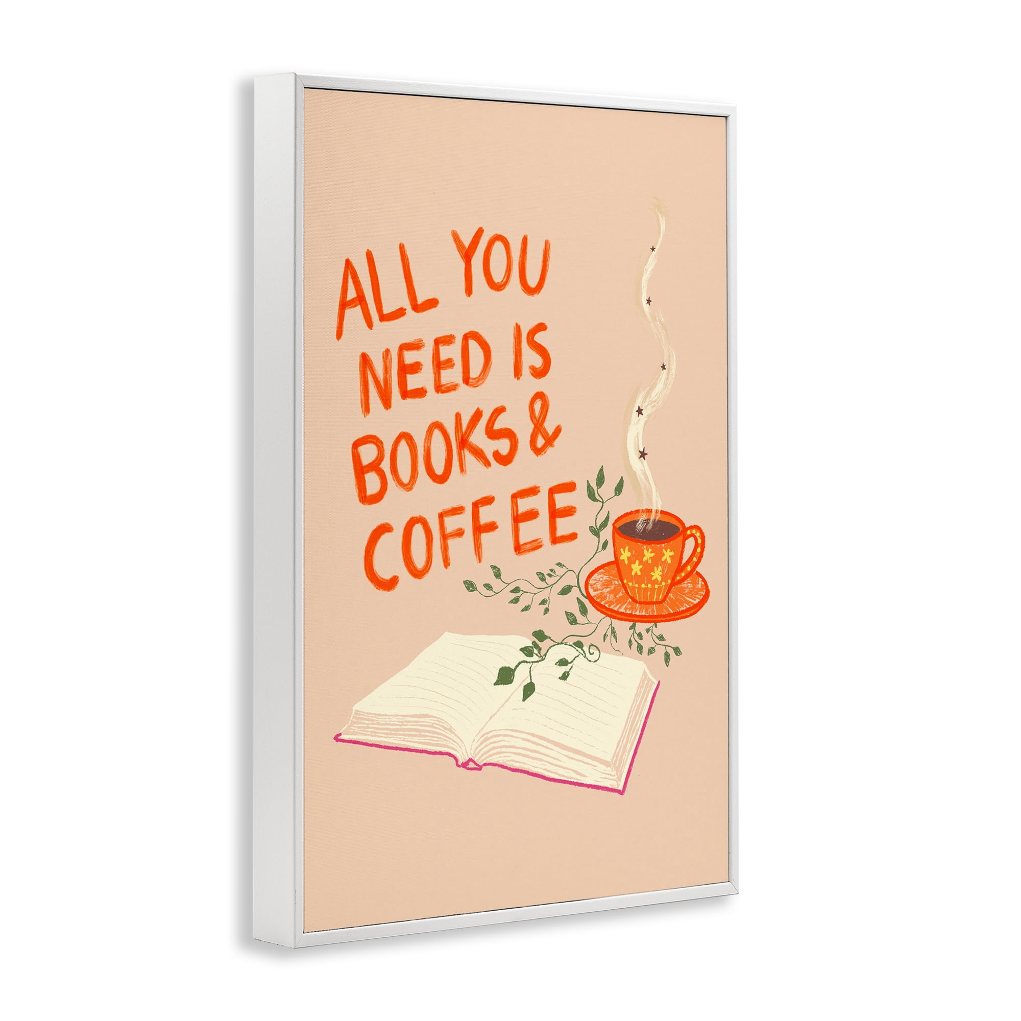 Need Books & Coffee White Framed Giclee Art, design by Florentina Dolci