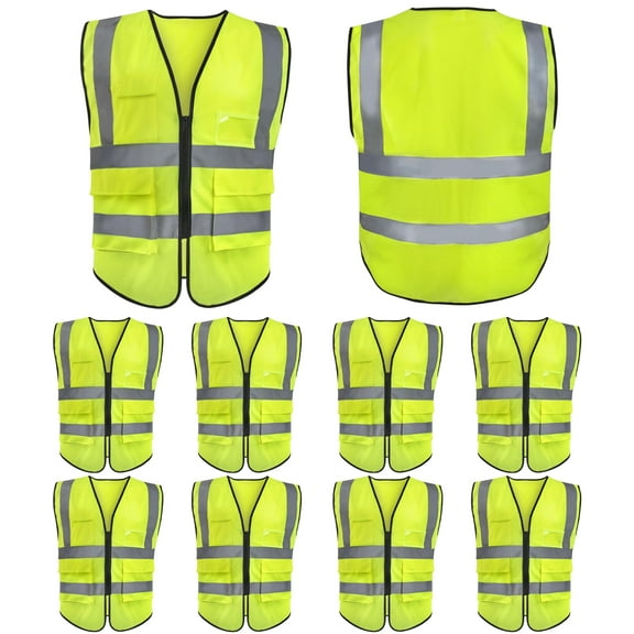 20 Pack of ANSI/ISEA Approved Reflective Yellow High Visibility Construction Safety Vests with Pockets and Zipper Closure for Men and Women