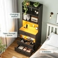 thumbnail image 5 of AOGLLATI Tall Nightstand with Charging Station and LED Lights Bookshelf, Bedside Table with 3 Drawers and Storage Shelves, End Side Table for Bedrooms, 5 of 11
