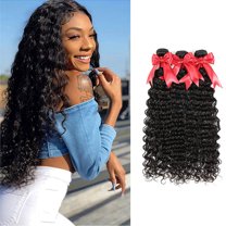 Brazilian Deep Wave Hair Bundles Unprocessed Human Hair Bundles 10A Brazilian Virgin Hair Deep Wave Bundles Natural Black (16"18"20")