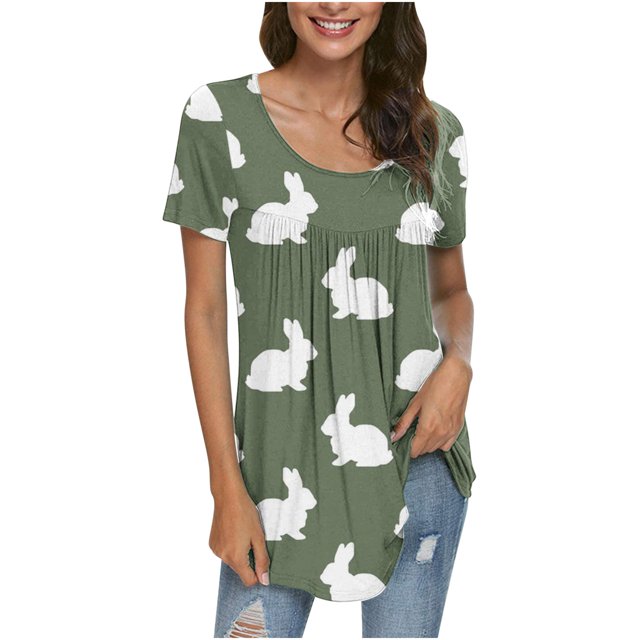 Blouses à Manches Courtes pour Femmes Mode Imprimée Décontractée Col en V T-Shirt Ample Blouse Hauts à Manches Courtes pour Femmes