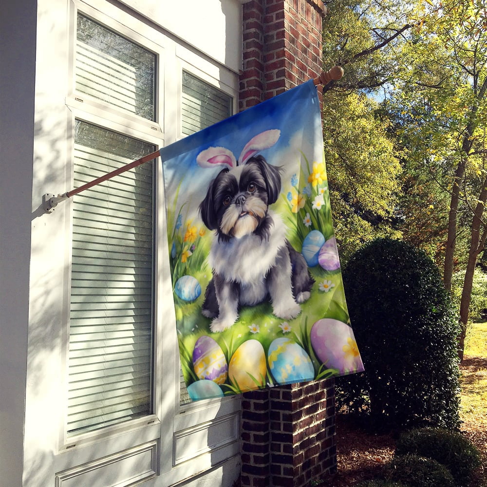 Shih Tzu Easter Egg Hunt House Flag 28 in x 40 in