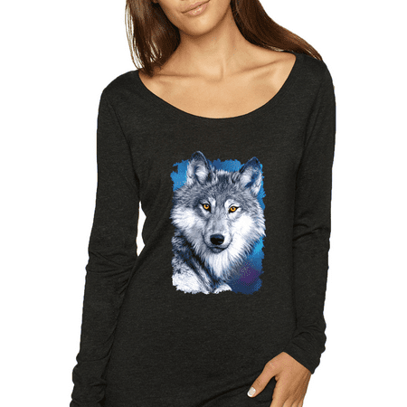 Great Lakes Wolf Animal Lover Womens Scoop Long Sleeve Top