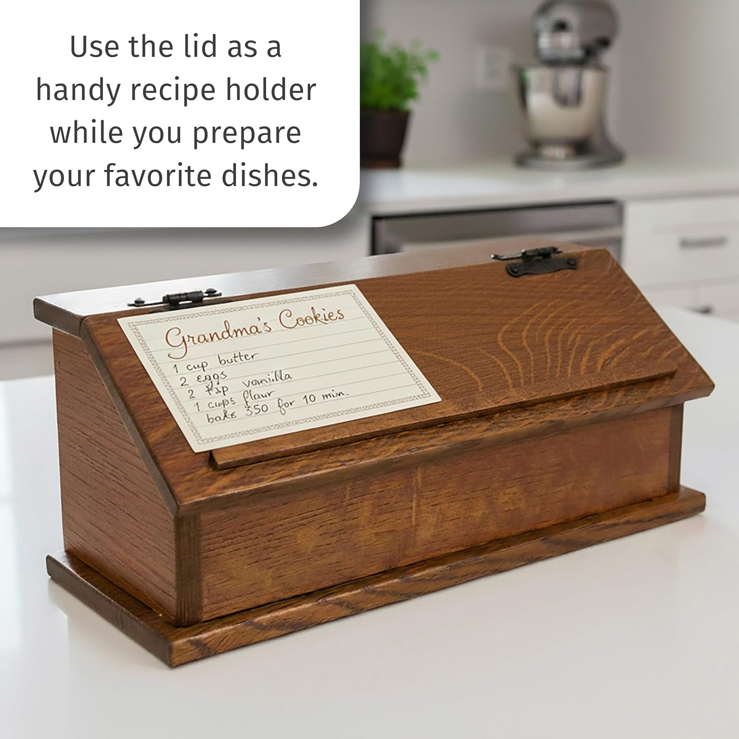 DutchCrafters Solid Quarter Sawn Oak Wood Double Recipe Card Holder for Baking, Cooking - Kitchen Decor & Organization Box, Holds 4x6 or 3x5 Cards - Amish Made in USA