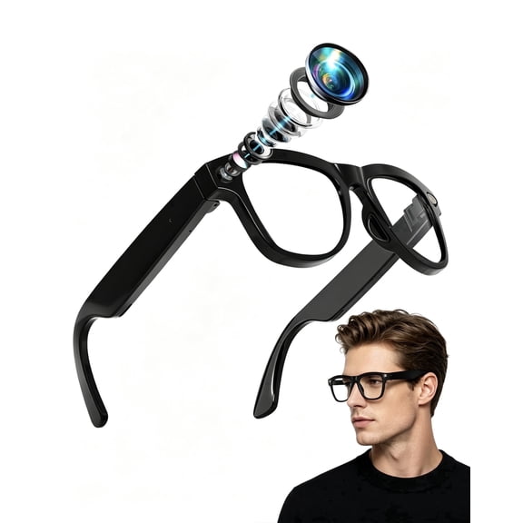 AI Smart Glasses with 8MP 4K Camera Glasses, 2026 1200P Video Recording Glasses for Women & Men, 139 Languages Real-Time Translation, Voice Assistant, Open-Ear Audio for Travel, Meetings & Vlogging