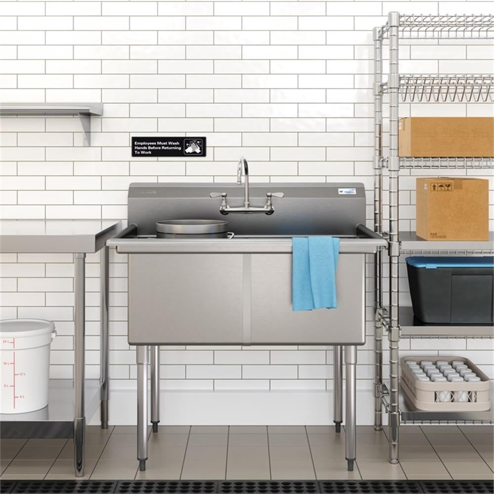 Pemberly Row 42" 18-Gauge 2-Compartment Commercial Sink with Backsplash in Steel