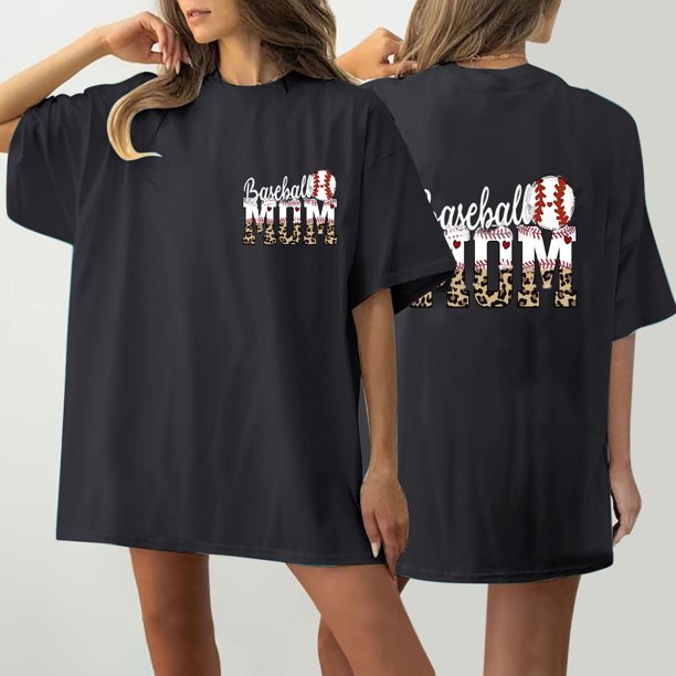 Fiudx Camisas de Mujer Camiseta de Manga Corta con Cuello Redondo y Estampado Informal con Estampado Frontal y Trasero de Béisbol para Mujer