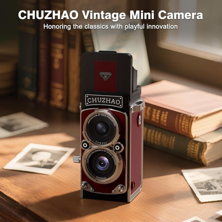 CHUZHAO Vintage Mini Digital Camera, Portable TLR Style Retro Point and Shoot Compact Small Pocket 1080P FHD Video 12MP Autofocus Vlogging Camera with 16 GB Card for Beginners Teens Adults Red