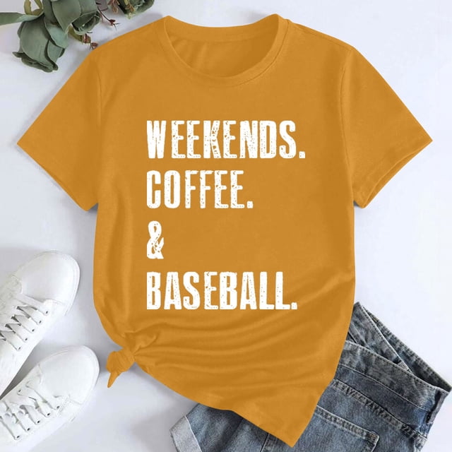 Séductiva T-Shirt à Manches Courtes pour Femmes jusqu'à 50 % de Réduction T-Shirt Imprimé Baseball Café Weekends Coton Col Rond Manches Courtes Décontracté