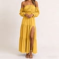 thumbnail image 5 of Eawtki Women's Off Shoulder Long Sleeve Maxi Dress Smocked Waist Tiered Ruffle Hem With Slit Casual Party Dress, 5 of 6