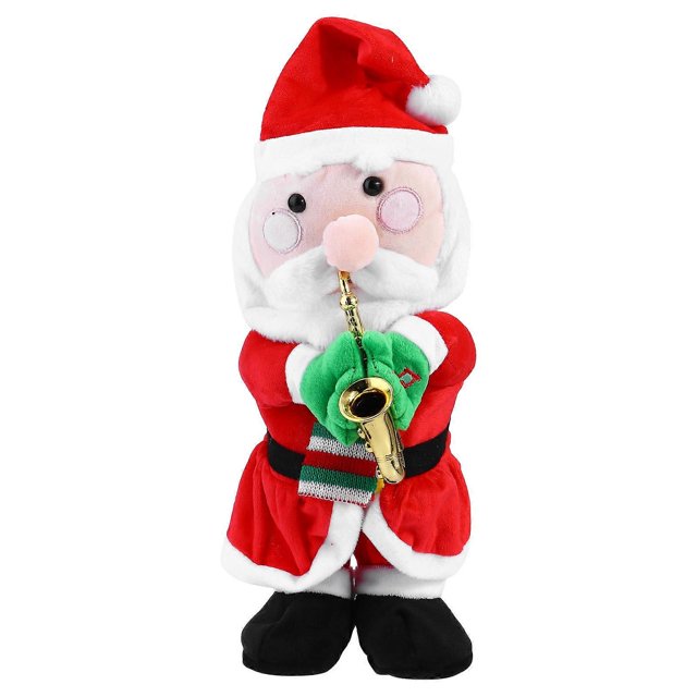 Electric Santa Claus Saxophone Toy Music Playing Decoration for Kids Red Plush Plastic 1Pack
