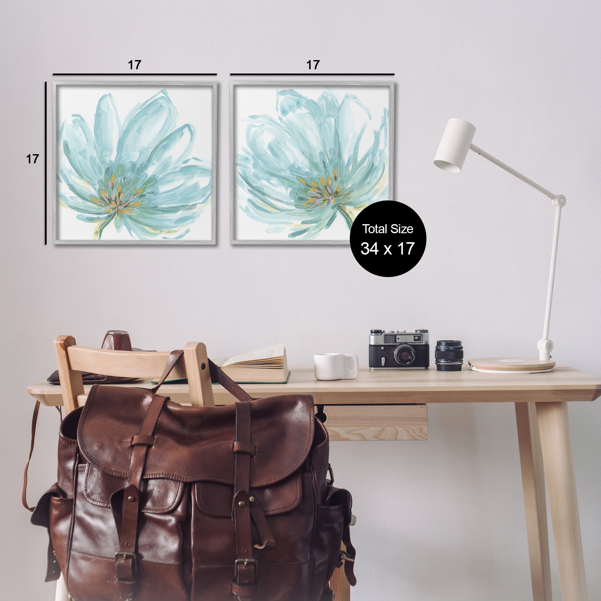 Stupell Industries Blue Blossoms on White Botanical & Floral Painting Gray Framed Art Print Wall Art, 17 x 17, Set of 2