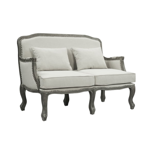 LV01131 Loveseat w/2 Pillows, Cream Linen & Brown Finish - Tania ( 1Pc/1Ctn )