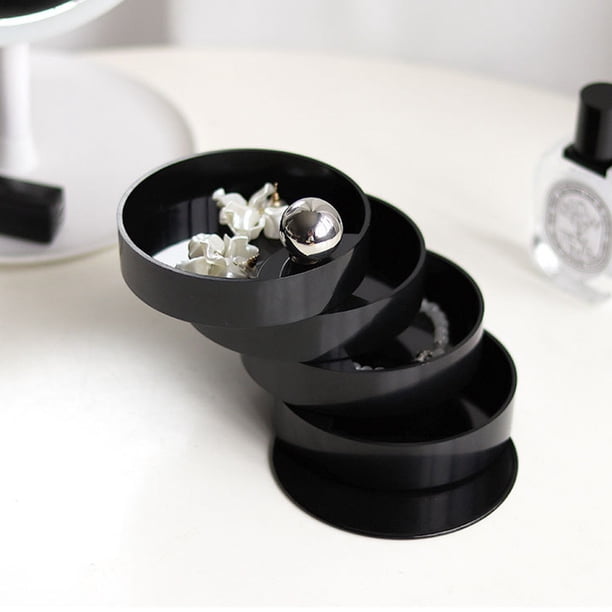 Organizador de joyas, pequeño joyero para mujer, bandeja de viaje giratoria de 4 capas con tapa para guardar pulseras, anillos y aretes.